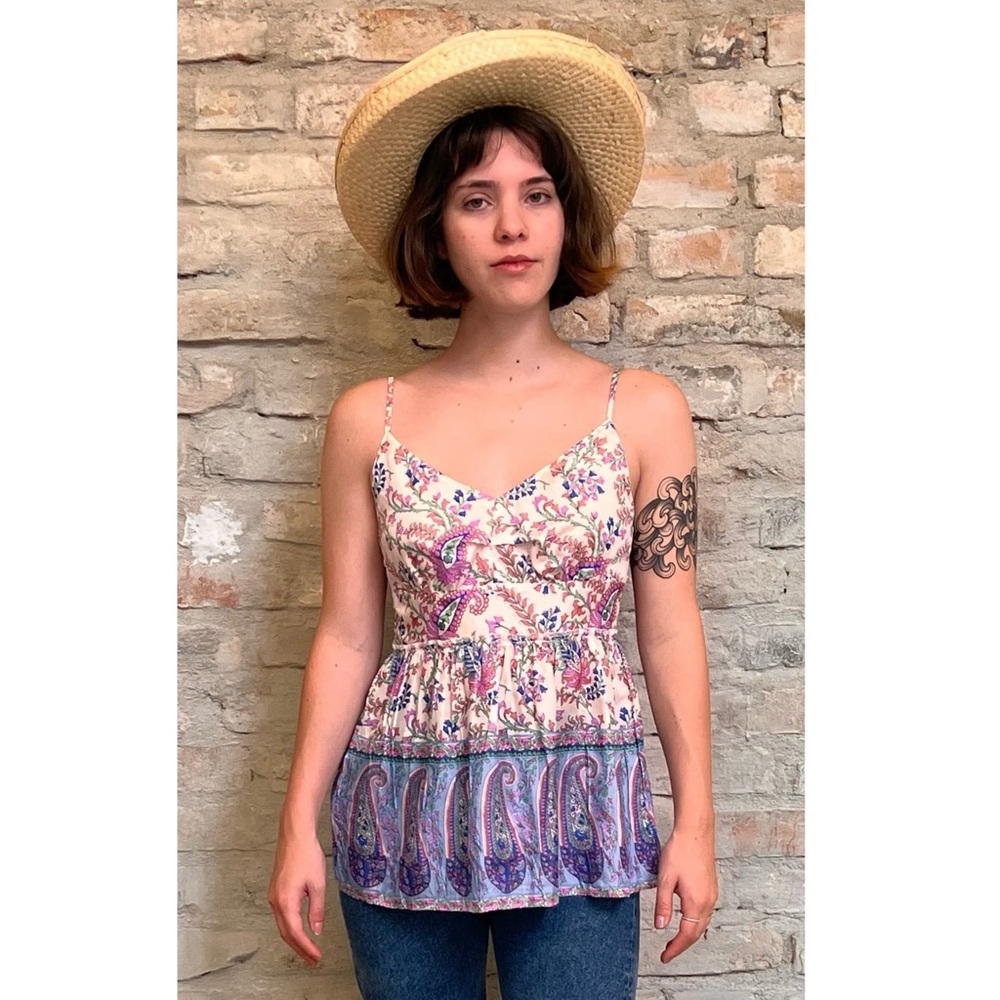 VINTAGE Y2K SEE BY CHLOE Silk Floral Paisley Coquette Babydoll Cami Tank Top 4